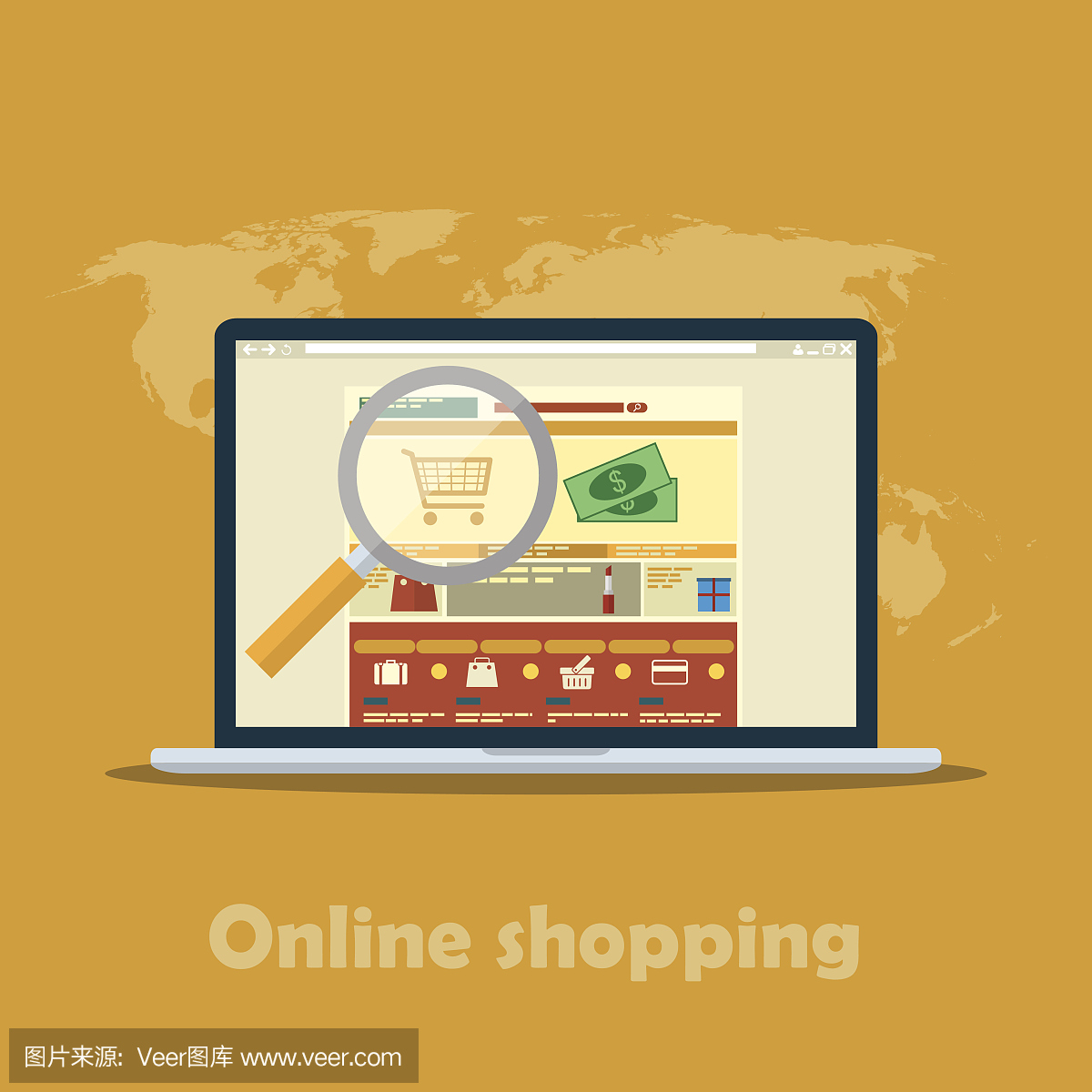 移動(dòng)營(yíng)銷(xiāo)和網(wǎng)上購(gòu)物的圖標(biāo)